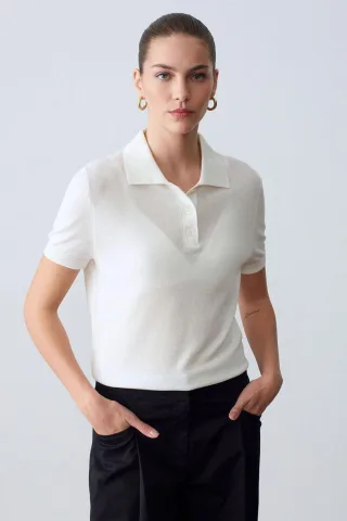 Damen Polo-Kragen Bluse mit Knöpfen