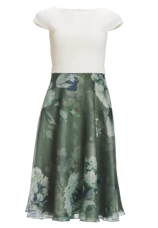 SWING - Cocktailkleid aus bedrucktem Organza mit Scuba Oberteil pistachio green/ivory - Gr. - 44