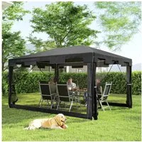 Outsunny Pavillon 4x3m, Rechteckig, mit Moskitonetz, 4 Seitenteile, mit 4 Seitenteilen, (Stabil Winterfest Partyzelt, Gartenzelt), für Camping Garten, Dunkelgrau