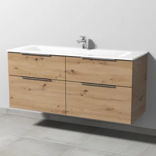 Sanipa 3way Glas-Set Glas-Waschtisch und Unterbau mit 4 Auszügen, Eiche Natural-Touch UM20785