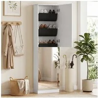 HOMCOM Schuhschrank Schuhaufbewahrung mit Ganzkörperspiegel, 2 umkehrbaren Türen (Schuhregal, 1-St., Schmale Schuhkommode) für Eingang, Flur, 50 x 20 x 180 cm, Weiß