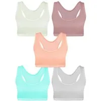 LOREZA Bustier 5 Mädchen Bustier Unterwäsche Strass Sport Bh X-Rücken (Set, 5-tlg., 5er-Pack)