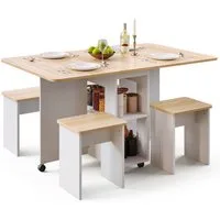 Mondeer Essgruppe Esstisch mit 4 Hockern, Platzsparend, 3-in-1-Funktion, Rollbar & Stabil 120x80 cm