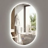 COSTWAY Badspiegel, ovaler Wandspiegel mit Rücklicht, Anti-Beschlag