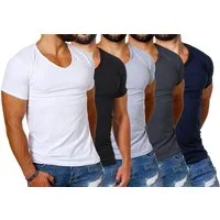 CARISMA T-Shirt Herren Uni Basic 4066 tief-breit geschnittener Ausschnitt vintage Look V-Ausschnitt unifarben kurzarm slim fit