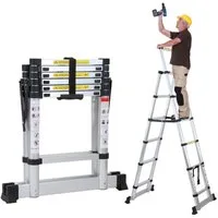 Clanmacy Teleskopleiter Premium Alu Teleskopleiter Anlegeleiter Klappleiter Höhe 2,0M Silber (Teleskopleiter,Anlegeleiter,Klappleiter,Schiebeleiter, Hochleistungs-Teleskopleiter, Hochwertiges Aluminiummaterial), Mühelose Portabilität Unabhängige Verr