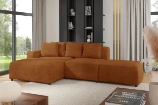 Ecksofa Designersofa MEGAN XS inkl. Hocker Stoff Poso Rostbraun Ottomane Links