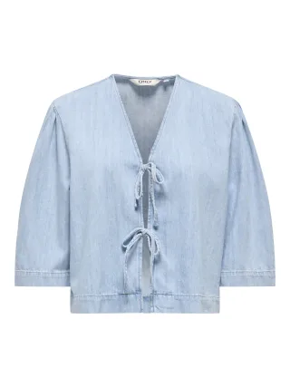 ONLY - ONLZOLA 3/4 DNM TIE TOP CRO Light Blue Denim - Gr. - XS