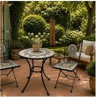 K&L Wall Art Gartentisch Mosaik Steintisch Metalltisch Naturstein Tischplatte (1-St), schöner Balkontisch