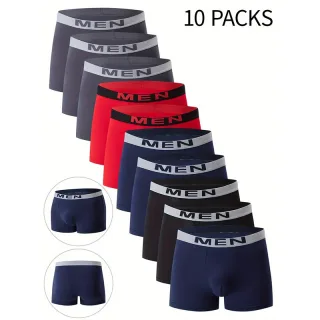 10PCS Men's Underwear Solid Color Boxer Briefs Breathable & Comfortable Flat Pants Elastic Waist Casual Sport Shorts Und