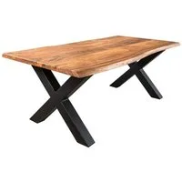 LebensWohnArt Couchtisch Massiver Couchtisch ARBOL 120cm Akazie natural Baumkante X-Gestell