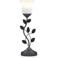 COSTWAY Nachttischlampe, 50cm, mit Tulpen-Glaslampenschirm & Metallblättern