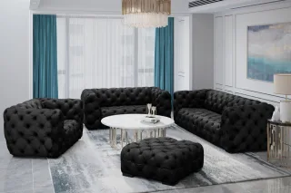 Sofaset Designersofa NATALIE 3-2-1 in Stoff Riviera Schwarz