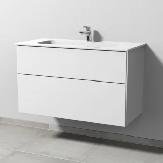 Sanipa 3way Keramik-Set Design Keramik-Waschtisch und Unterbau mit 2 Auszügen, Weiß-Soft BR48143