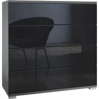 Vladon Kommode Pavos V3 (Sideboard, mit 4 Schubladen), Anthrazit matt/Schwarz Hochglanz (76 x 76 x 35 cm)