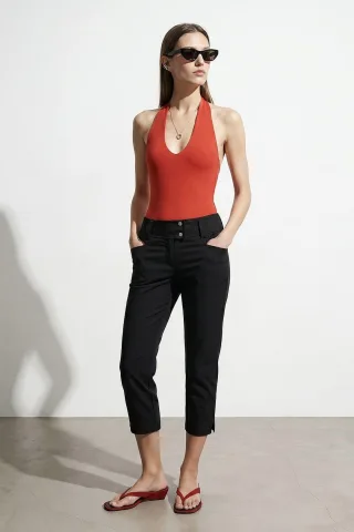 Damen Hochtaillierte Weite Caprihose