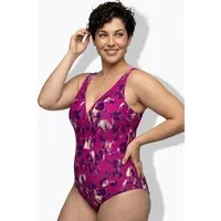 Ulla Popken Badeanzug Badeanzug Blüten Softcups Zierspange recycelt