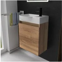 Alpenberger Badmöbel-Set Gäste WC Waschbecken mit Unterschrank - Hängeschrank Vormontiert, (Waschbecken Komplett Set, Badmöbel+Set - Bad Unterschrank), Waschtisch mit Unterschrank Braun - Gäste Waschbecken