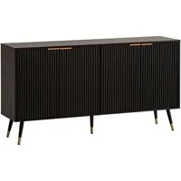 furnicato Sideboard Lamellenoptik 150x81x39 cm Schwarz (1 St), Acht Türfächer mit Ablagefläche als Kommode für dein Wohnzimmer