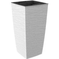 Engelland Pflanzkübel Blumentopf mit herausnehmbarem Einsatz (1 St., robuster PP-Kunststoff), Pflanztopf mit Wellenoptik, hoch, quadratisch, modern, UV-resistent