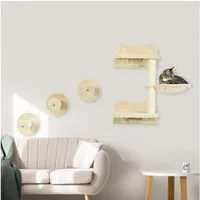 furnicato Katzen-Kletterwand Kletterstufen-Set für Katzen 40L x 28B x 73H cm, Kratzbaum-Wandset mit Hängematte und Sisal für Katzen bis 5 kg
