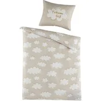 Optidream Babybettwäsche Set Renforcé 100x135 Design Wölkchen natur, Renforcé, 2 teilig, Sommer Geschenke Idee Frauen Männer weich sale Reißverschluss Partner