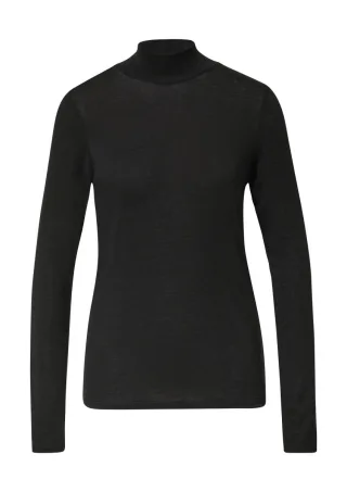 comma - Longsleeve aus Lyocellmix mit Stehkragen schwarz - Gr. - 46