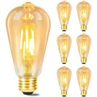 ZMH LED-Leuchtmittel LED Edison Glühbirne E27 Vintage Glühlampe Dekorativ ST64 Antike Bulb, E27, 6 St., Warmweiß, transparente/Bernsteinglas Vintage Tropfenmuster Glühbirne