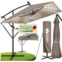 tillvex Sonnenschirm tillvex® Sonnenschirm LED Solar 235 x 235 cm Ampelschirm Gartenschirm, Kurbelschirm Marktschirm wasserdicht 360° drehbar, mit Kurbel & Windschutz Gartenschirm Aluminium, Alu Ampelschirm Ø330 cm Rechteckig mit LED Solar + Abdeckun