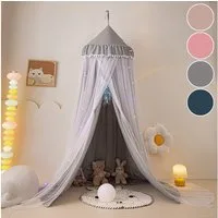 Sunicol Moskitonetz Doppelschicht Moskitonetz, Bett Baldachin, Lichtblockierung Kuppel, Faltbares Pompon Moskitonetz Bett für Kinderzimmer
