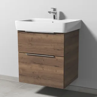 Sanipa 3way Waschtischunterbau zu Geberit Renova Plan Waschtisch mit 2 Auszügen, Eiche-Tabak UM87550