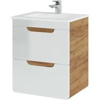 Lomadox Waschtisch LUTON-56, weiß mit Wotan Eiche Nb. 53/61/40 cm