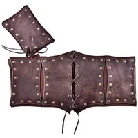 Battle Merchant Ritter-Kostüm Unterbrust-Corsage braun, aus Leder
