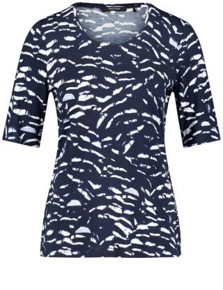 TAIFUN - T-Shirt mit Allover-Print blau - Gr. - 44