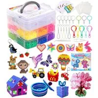 Ophy Kreativset 10.000+ Bügelperlen Set (5mm, 20 Farben), (inkl. Aufbewahrungsbox, 6 Platten, 16 Vorlagen, Bügelpapier), 3D Bastelideen, Geschenk für Kinder
