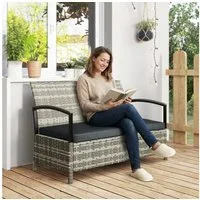Outsunny Sitzbank mit Kissen Haltegriffen (2-Sitzer Aufbewahrungsbank, 2-St., Gartenbank mit Stauraum), für Flur Schlafzimmer Wohnzimmer Poly Rattan 123x70x82 cm Dunkelgrau