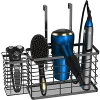 SURFOU Haartrocknerhalter 3-in-1 Föhnhalter ohne Bohren für Wand- & Türmontage, (Schwarz, rostfrei, für Glätteisen, Lockenstab & Zubehör)