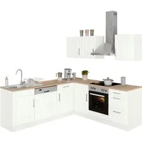 KOCHSTATION Winkelküche KS-Stockholm – Küche mit hochwertiger und detailreicher Landhausfront, Stellbreite 220x220 cm, wahlweise mit E-Geräten, MDF-Fronten