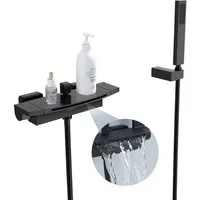 HOMELODY Duscharmatur Wasserfall Wasserhahn Bad Duscharmatur komplett set Mit Handbrause (Set) Wasserfall, Regenstrahl,Messing,Schwarz matt