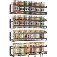 TUWENA Gewürzregal Wand 4er Metall Gewürz Organizer, Selbstklebend Ohne Bohren, Schwarz