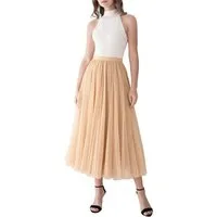 DEBAIJIA Meshrock Meshrock Damen Maxirock Sommer Elegant Lange Röcke Kleid Hohe Taille