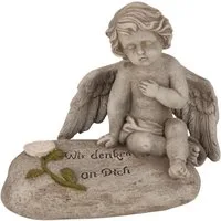 MF Grabkerze Gedenkengel auf Spruchstein Wir denken an Dich 16x17 cm (1-tlg)