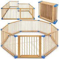 KIDUKU Laufgitter 7,2 Meter Laufstall XXL klappbar inkl. Tür, bestehend aus 8 Elementen (mit doppelter Sicherung für Kinder Krabbelgitter), Absperrgitter individuell formbar