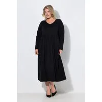Ulla Popken Maxikleid Maxikleid A-Linie V-Ausschnitt Langarm