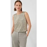 s.Oliver Blusentop Bluse Ärmelloses Blusentop mit Pailletten und Rundhalsausschnitt