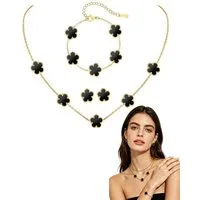 MOPUEA Schmuckset Kleeblatt Schmuck-Set Armband Halskette & Ohrringe mit Geschenkbox