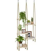 Bamworld Blumenampel Holz Hängepflanzenregal – Fenster & Wand Pflanzensockel, Boho Deko Innen Wohnzimmer & Garten – Stilvolle Pflanzenoase