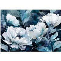 Wallarena Fototapete Blumen Abstrakt - Blau - Vlies - Schlafzimmer, glatt, (6 St), 300x210cm