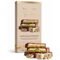 PATISLOVE Schokolade Vollmilchschokolade mit Tahini Halva & Pistaziencreme 100g, ohne Konservierungsstoffe, ohne Farbstoffe