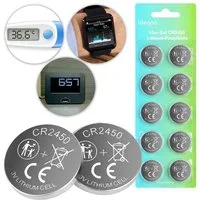 shop'n smile ideoon CR2450 Lithium Knopfzellen 3V Batterien, 620 mAh hohe Kapazität Knopfzelle, (10 St), langlebige 3 Volt Batterie